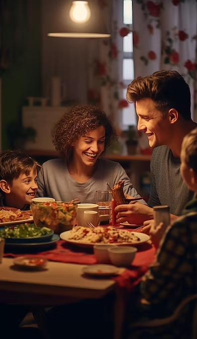 Família reunida à mesa saboreando massas artesanais do Nonno